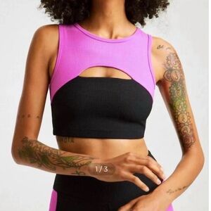 Year of Ours pink and black cut out sports bra